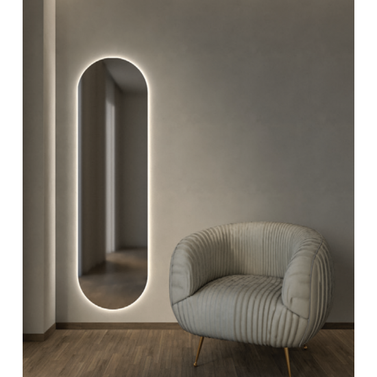 Κρεμαστός Καθρέπτης Semi-Oval 50x180 εκ. με Led